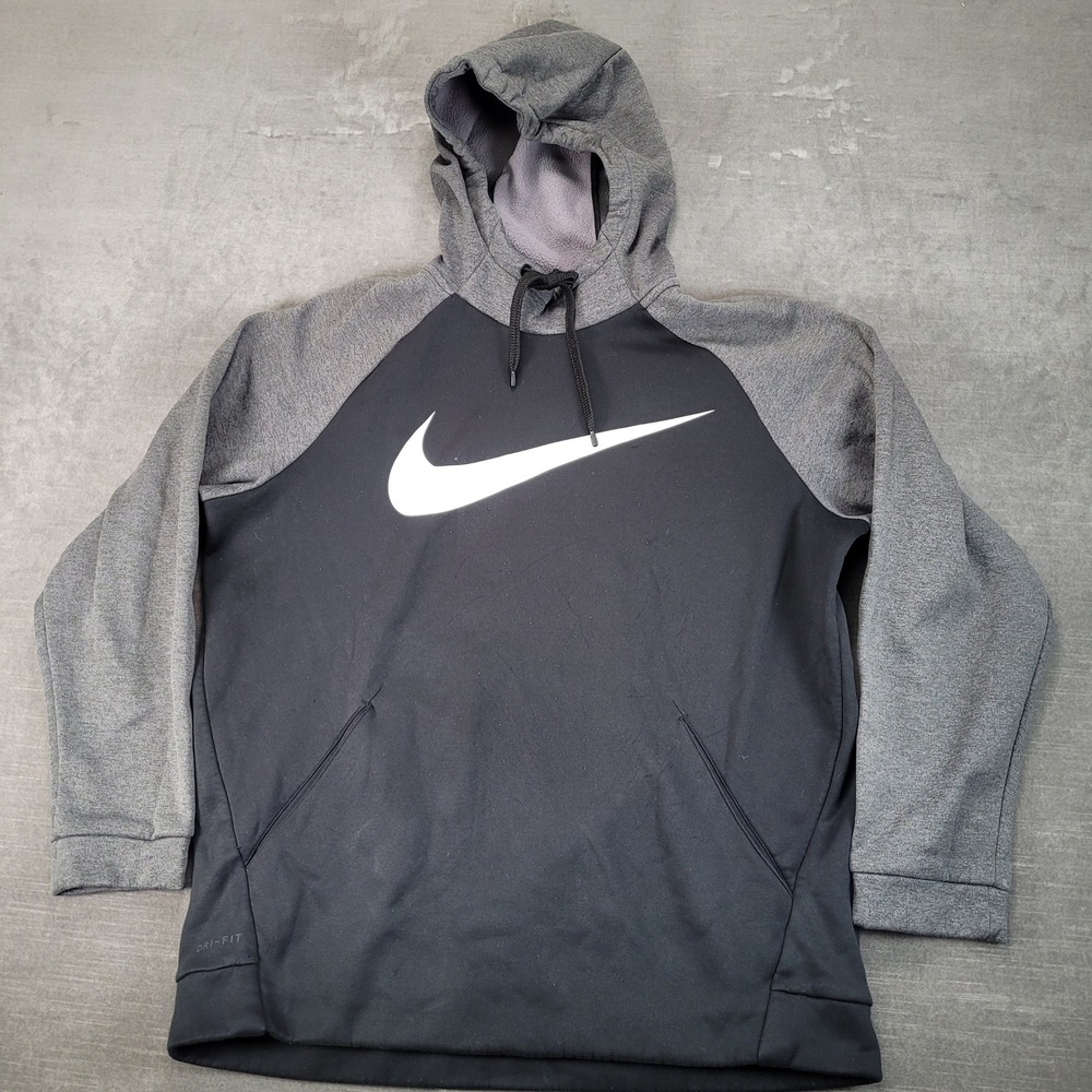 Nike Dri-FIT Y2K Pullover Hoodie Mens Large Black Gray Athletic Sweatshirt